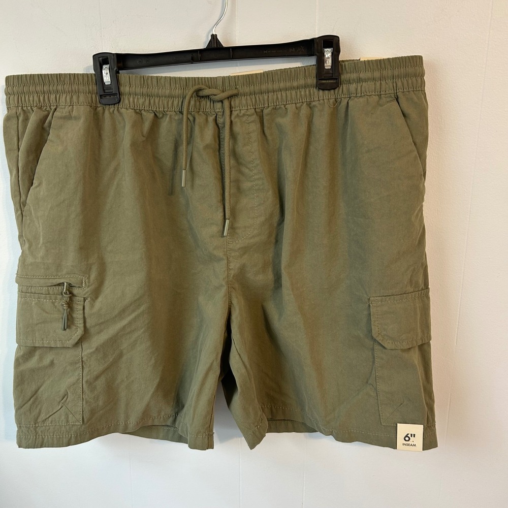 No Boundaries Mens Cargo Shorts Olive Green XL 40-42 Elastic Waist 6 Inch Inseam